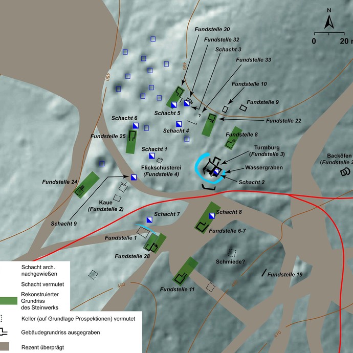 Übersicht des Altenbergs bei Müsen (Grafik: LWL/M. Zeiler auf Grundlage DGM1 NRW). (vergrößerte Bildansicht wird geöffnet)