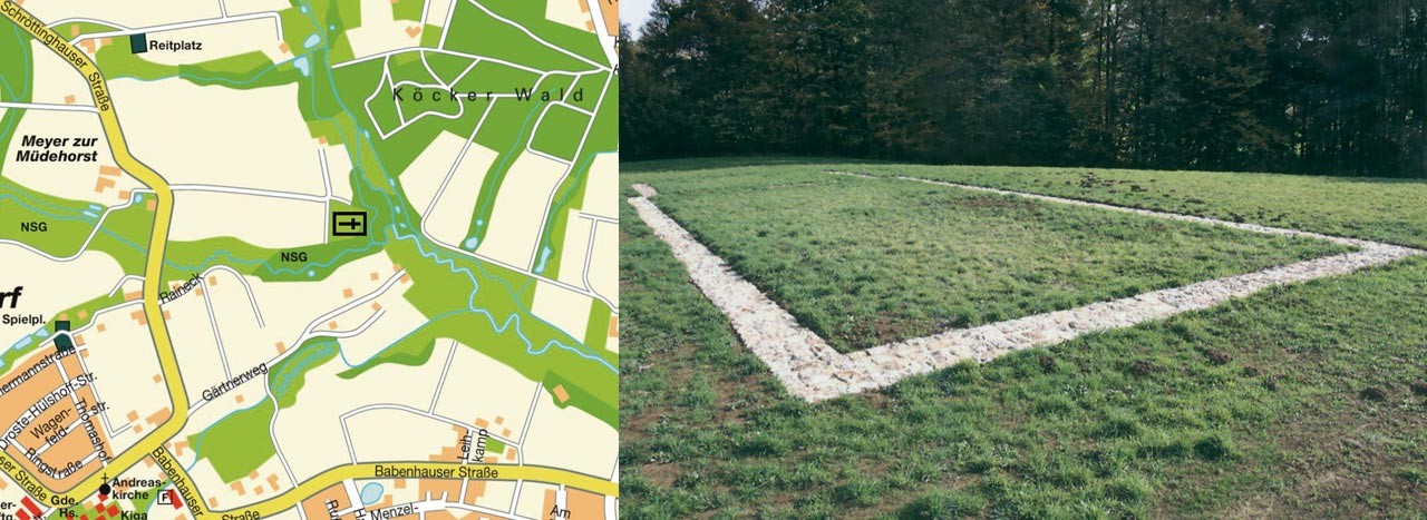 Anfahrtskizze und Foto der aktuellen Präsentation des Grundrisses; Karte: hot-map.com