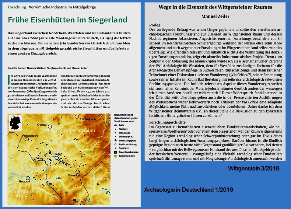 Die jeweils ersten Seiten der neuen Übersichtpublikationen zur Vorrömischen Eisenzeit im Kreis Siegen-Wittgenstein.