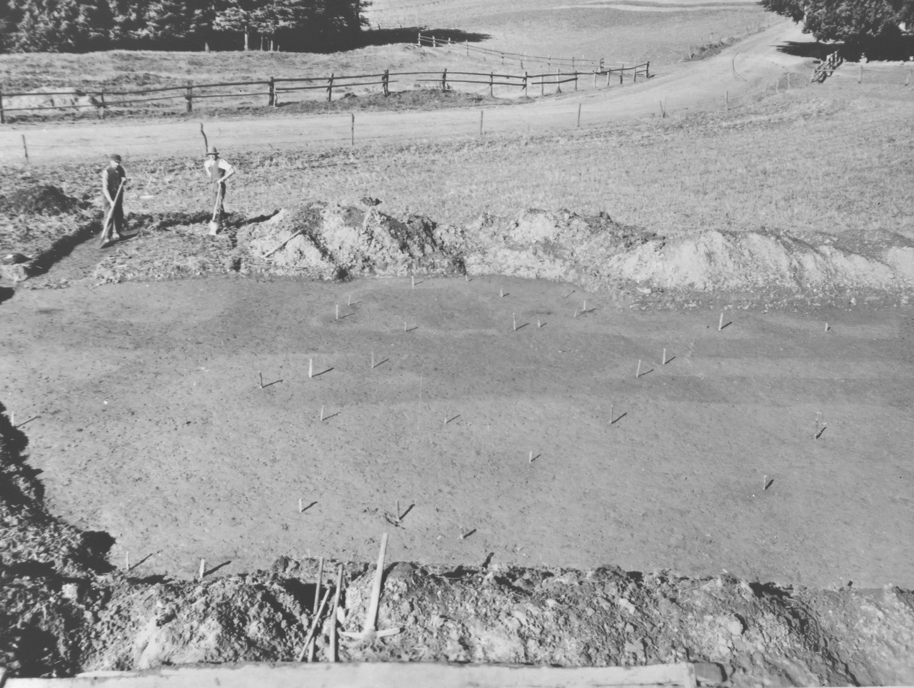 Römerlager Kneblinghausen. Grabungsimpression 1939, Nordost-Ecke (LWL-AfW Olpe Archiv/E. Henneböle ?)