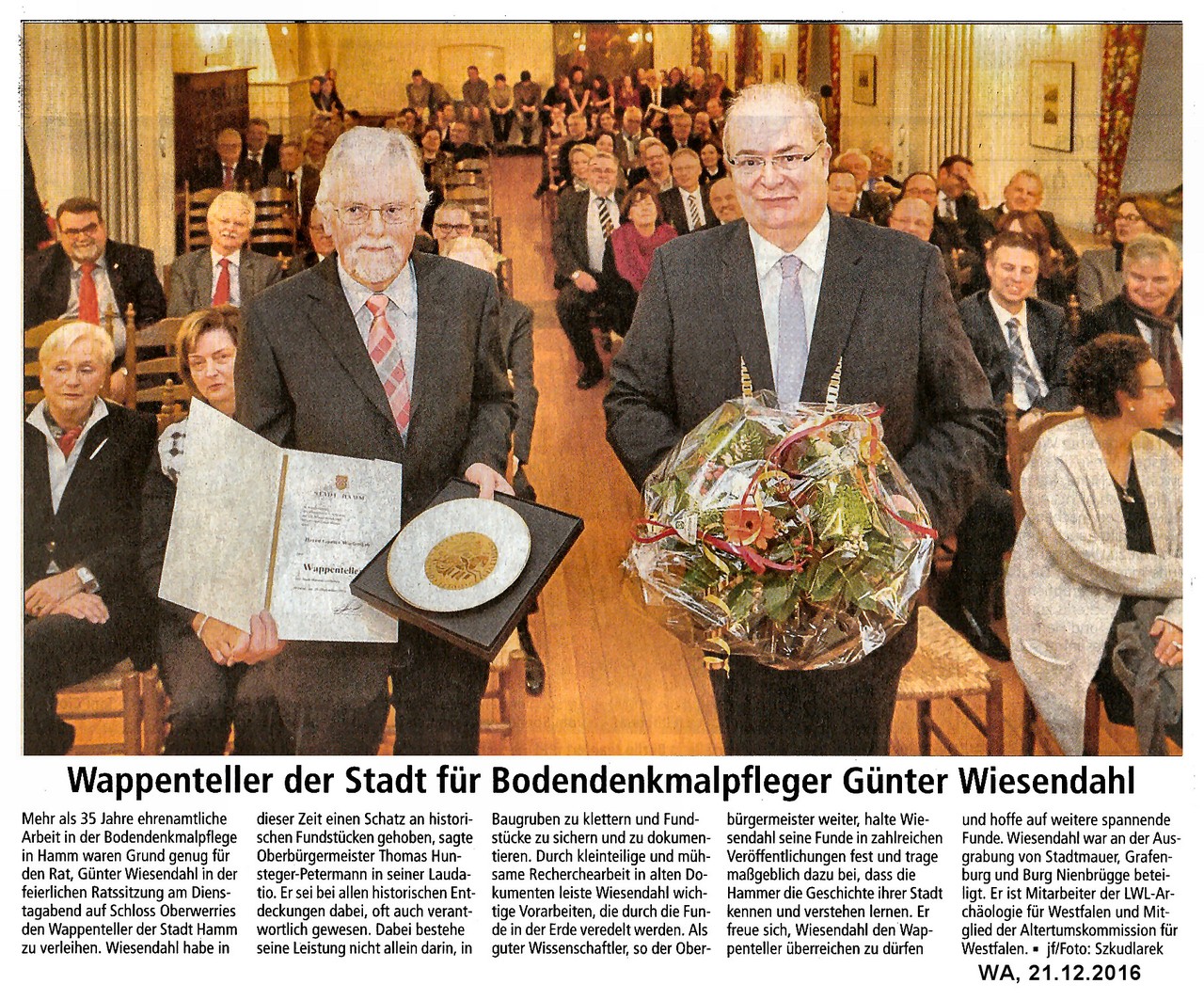 Zeitungsbericht zur jüngsten Ehrung von G. Wiesendahl