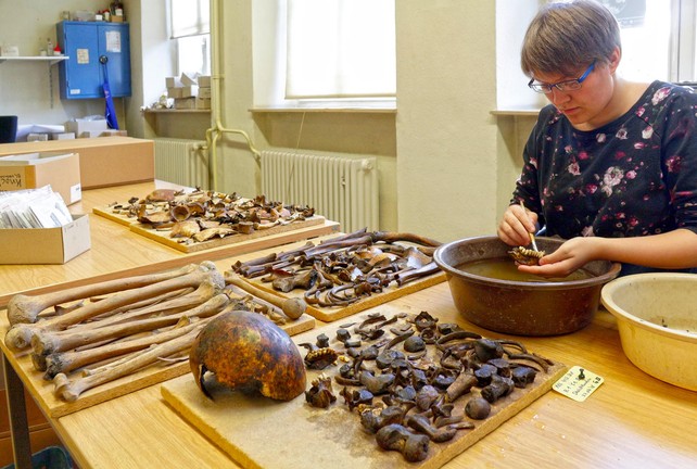 Fundbearbeitung: Waschen, Verpacken, digitalie Inventarisierung (LWL-Archäologie für Westfalen/H. Menne).