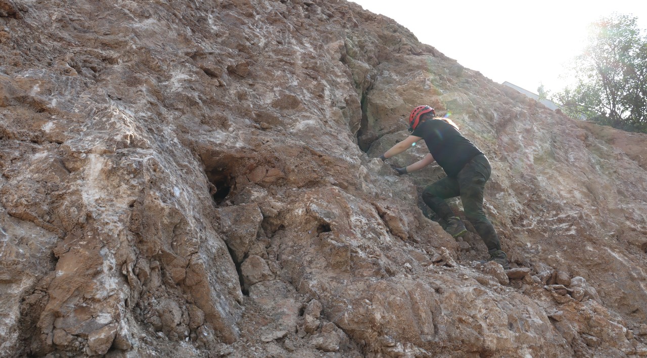 Attendorn. Lage einer zufällig angeschnittenen, vertikalen Kluftspalte in einer im Juni 2023 ausgekofferten Baugrube. – Foto: LWL-AfW Olpe/D. Riemenschneider.