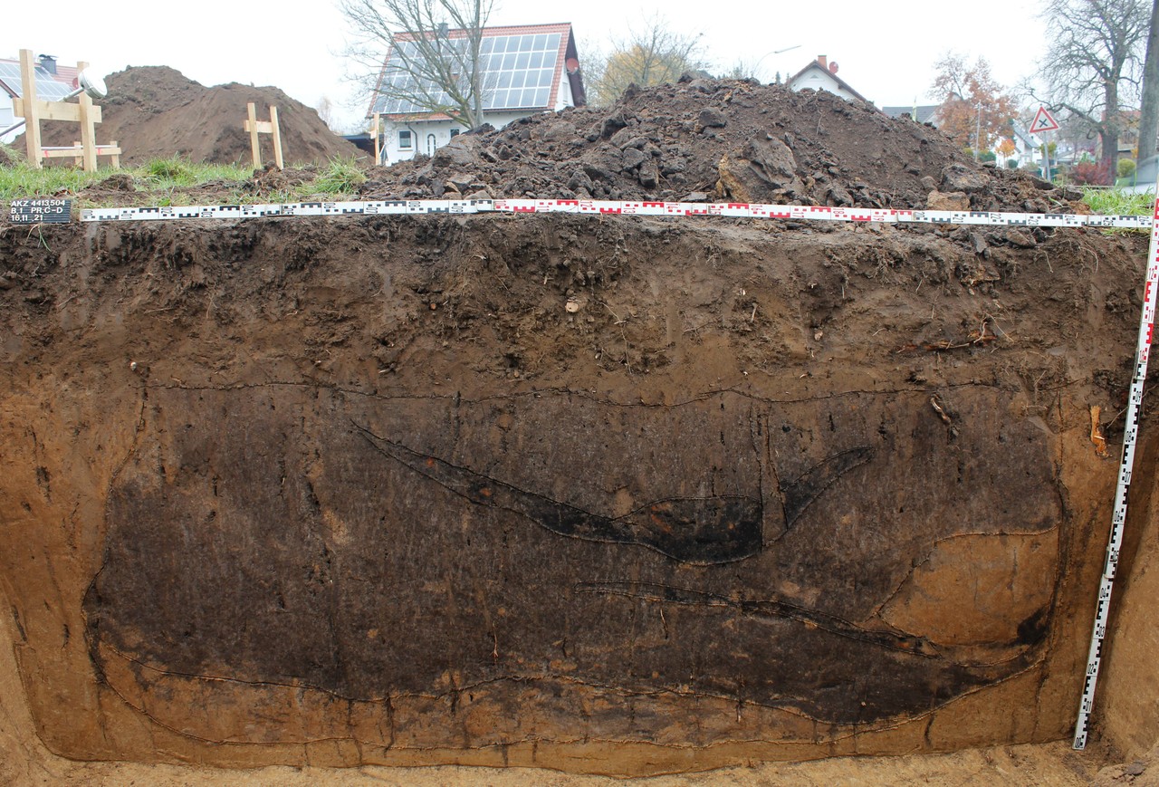 Das große Profil offenbart, dass die Grube, deren Seitenwände nach oben hin einziehen, reichlich Brandschutt enthält (Foto: LWL-AfW Olpe/M. Müller-Delvart).