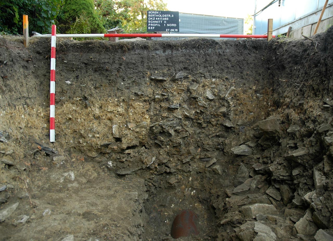 Graben im Profil mit Schichten des 17. bis 19. Jahrhunderts; Foto: LWL/T. Eggert