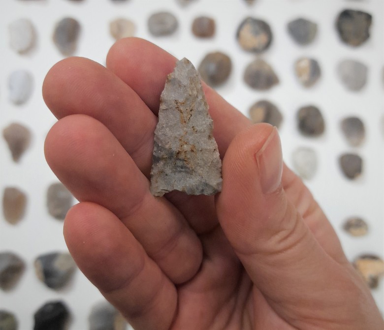 Diese Pfeilspitze der Michelsberger Kultur aus Rijckholt-Feuerstein zeugt von Kontakten in den Westen (Foto: LWL-Archäologie für Westfalen/A. Philippi).