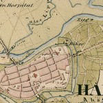 Die Lage der Brücke in der Preußischen Uraufnahme (© Geobasis NRW; Bearbeitung: LWL-Archäologie für Westfalen/T. Poggel). (vergrößerte Bildansicht wird geöffnet)