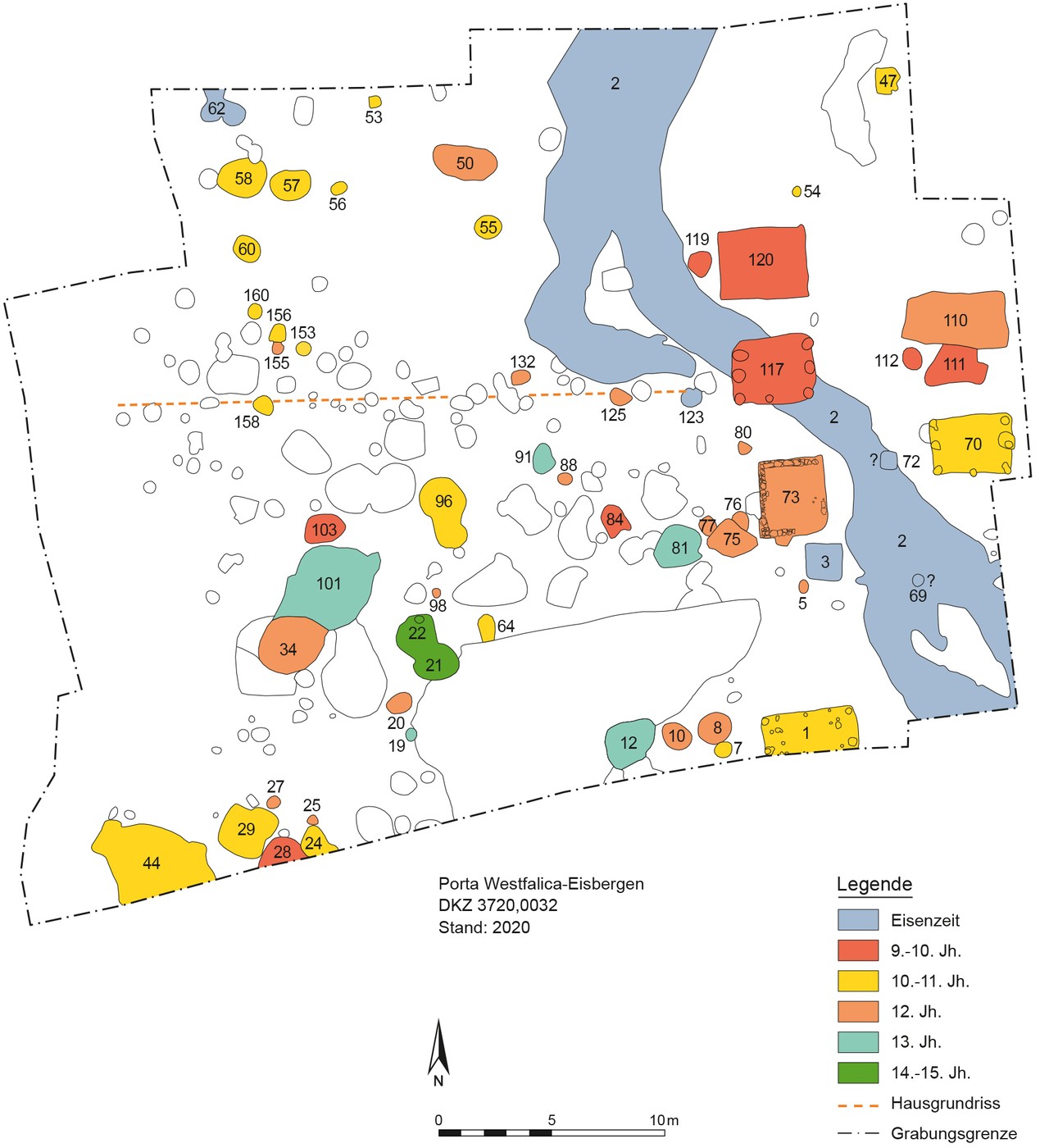 Ein fertiger Phasenplan: archäologische Befunde aus vielen Jahrhunderten, Grabungsplan: LWL/ T. Meglin
