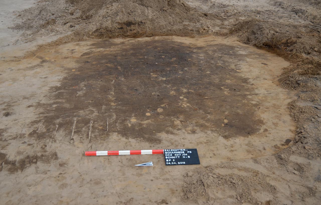 Bodenverfärbung eines Grubenhauses; Foto: LWL/T. Meglin
