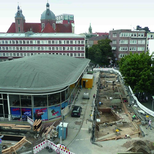 Blick auf die Ausgrabung Straße Asche in Münster