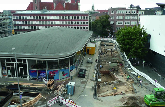 Blick auf die Grabungsfläche von der Mauritzstraße aus (Foto: Stadtarchäologie Münster).